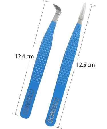 2 Pieces Diamond Grip Eyelash Tweezers Professional Set- COSSMOO Straight And Angled Curved L-Shape Volume Tweezers For Lashes Extension Pointed Individual Application Tweezers For False Lash - Buy Online on SooperMarket.com