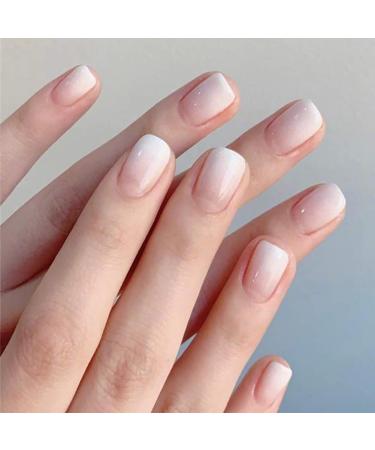 U-K Durable Artificial Nails Coffin False Nails Fake Fingernails Gradient Acrylic Stick On Nails 24 Pieces for Women and Girls (White Short)