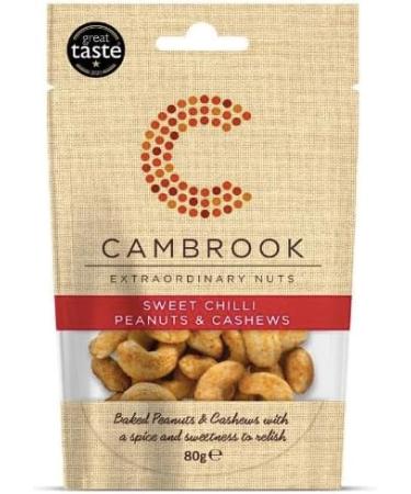 Cambrook | Hickory Smoke Seasoned Almonds & Cashews 80g | Sweet Chilli Peanuts & Cashews 80g | Caramelised Peanuts With Sesame Seeds 80g - Buy Online on SooperMarket.com