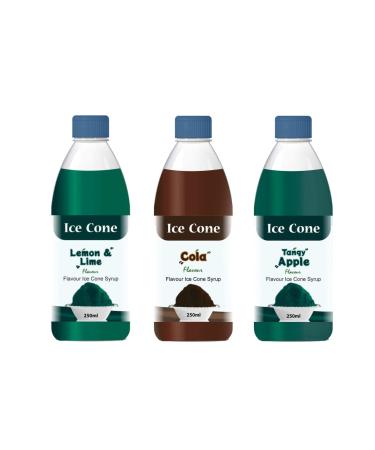 Ved Syrup for Ice Cone Mixed Popular Flavour Syrups can be used with All Slush| Slushie Machines lemon & lime Cola tangy Apple Each 250 ml (Pack of 3)