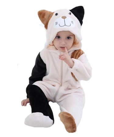 Doladola Unisex Baby Onesies Animal Cartoon Cat Jumpsuits Toddler's Hooded Rompers Outfit 12-18 Months Beige Cat
