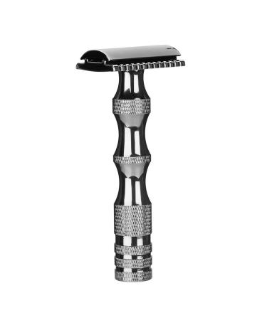 KENANLAN Classic Men's Manual Razor with Non-Slip Metal Handle and Double Blade Razor in Vintage Style (Black)
