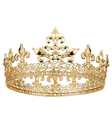 SWEETV Gold King Crown for Men - Royal Full Prince Tiaras and Crowns  Metal Men's Headpieces  Medieval Costume Hair Accessories for Prom Party Celebration Halloween