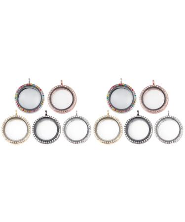 Artibetter 10pcs Bracelet Charms Alloy Openable Case Bouquet Bridal Crafts Souvenir Round Inlaid Golden+black+rose Pendant Style Diy Rhinestone Locket Gold Wedding Photo Necklace Charm Golden Black Rose Goldx2pcs 3X3cmx2pcs