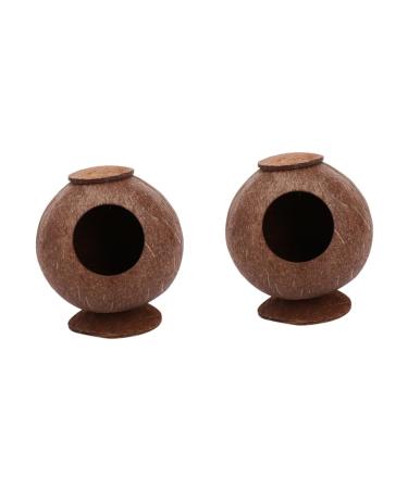 FOMIYES 2pcs Coconut Shell Charcoal Hamster Nest Small The Bed 16X15X15CMx2pcs Brownx2pcs