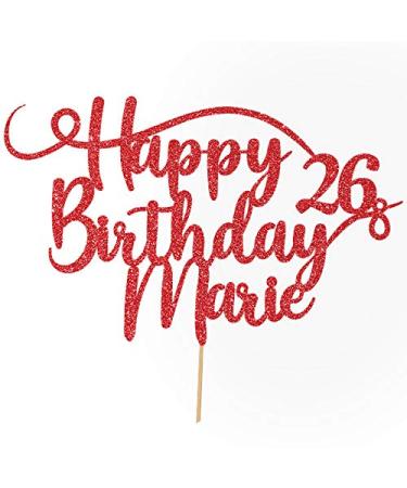 Cakeshop personalized Happy Birthday glitter cake decoration adapted color every name & every old cake decoration for birthday party (red)
