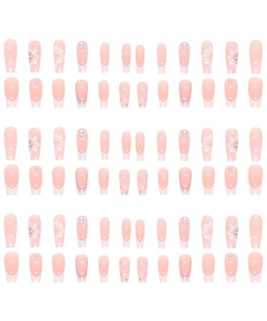 Ruarby Cats Eye Artificial Nails Naked Pink False Nails Detachable Press On Nail Full Cover Stick On Nail for Women and Girls