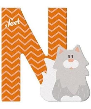 Sevi 83014 Tier wood letters n Norwegian forest cat approx. 10 cm door letter for children's room ABC learning toys made of wood educational toys for children from 3 years letter animals orange n - Norwegian forest cat