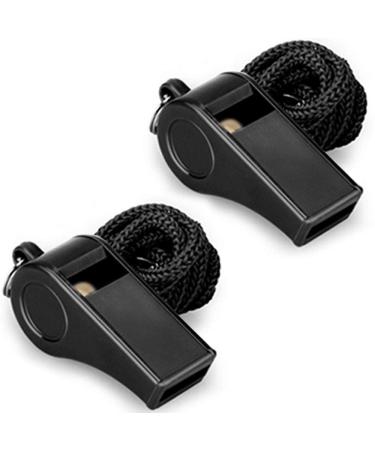 Hipat Whistle, 2 Packs Plastic Sports Whistles with Lanyard, Loud Crisp Sound Whistle Ideal for Coaches, Referees, and Officials Black