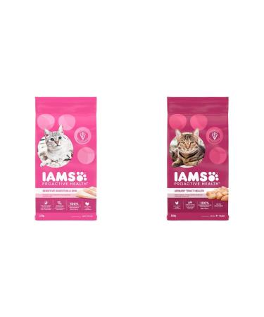 IAMS Proactive Health Dry Cat Food Adult - Sensitive Digestion & Skin (Turkey) + Urinary Tract Health (Chicken) 2.272 kg (Pack of 1) Cat Food + Cat Food 3.18kg