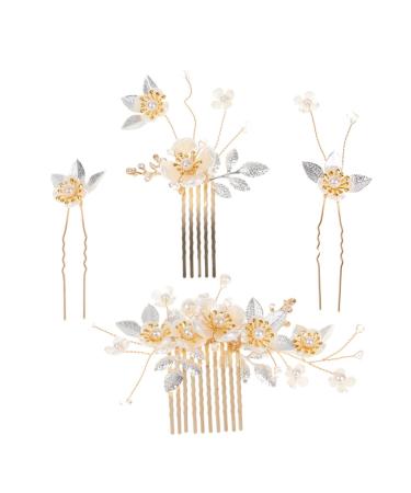 minkissy 4 Sets Hair Accessories Wedding Hair Comb Bride Hair Decor Bridal Rhinestone Headpiece Hair Decorations Pearl Trim Bride Hairpin Romantic Bridesmaid Rhinestones Zinc Alloy