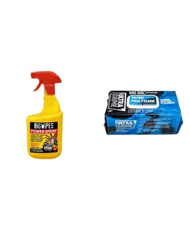 Arctic Hayes BGW2448 Big Wipes Anti-Bacterial Power Spray 1 Litre Black & UltraGrime PRO Multiuse Cleaning Wet Wipes - Big Professional Disposable Wipes