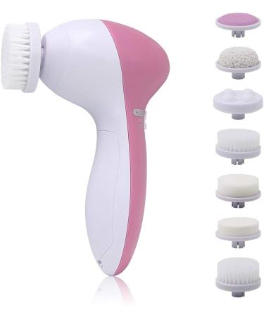 Facial Cleansing Spin Brush Set Electric Face Cleanser Brush with 7 Exfoliating Brush Heads Complete Face Spa System for Gentle Cleansing Deep Scrubbing Massaging Dead Skin Remover (Rose)