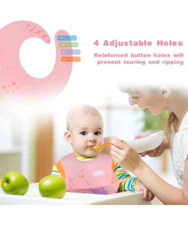 Vicloon Silicone Baby Bib 2PCS Baby Weaning Bibs Waterproof Baby Feeding Bibs Adjustable with Wide Food Catcher Pocket Unisex Toddler Bibs (Pink-Grey) - Buy Online on SooperMarket.com