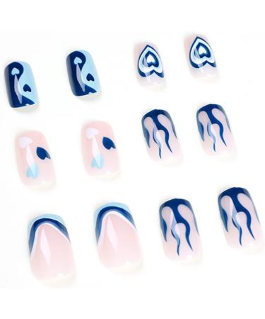 Blue Heart Flame Press On Nails - Medium Size, Acrylic Nude Design for Women and Girls by RUNRAYAY - Buy Online on SooperMarket.com