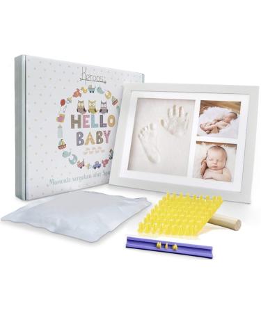 Keroos plasterprint baby hand and foot set including letters stencils set |High quality picture frame made of wood |Safe plexiglass |Also suitable for animals