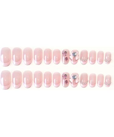 24pcs Pink Bow Oval Coffin Fake Nail Pink Bow 3D Press on Nails Pink Bow Oval Nails Luxurious Nails Acrylic Nails Fake Nails For Women Girls - Buy Online on SooperMarket.com