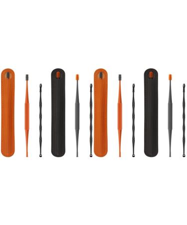 4sets Spring Cleaning Professional Earwax Care Double-end Spoon Removal Double Wax Storage Pick Stainless Practical Double-Headed End Adult Spiral Remover with Cleaner Adults Orange dark Greyx2pcs 15.5x3cmx2pcs