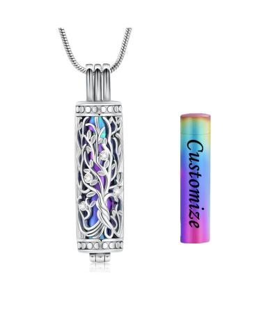 VCCWYQK Cremation Jewelry Urn Necklace for Ashes Pendant with Hollow Glass Vial Cylinder Cremation Keepsake Memorial Lockets Ashes Holder for Women Men Pet