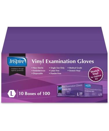 Inspire Stretch Vinyl Exam Gloves - Pack of 1000 | Latex-Free Disposable Medical Cleaning Gloves Large - Buy Online on SooperMarket.com