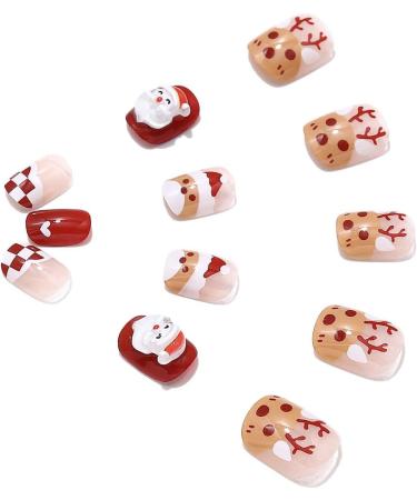 Brishow Christmas False Snow Press on Nails - Antler Short Red Fake Nails 24pcs - Buy Online on SooperMarket.com