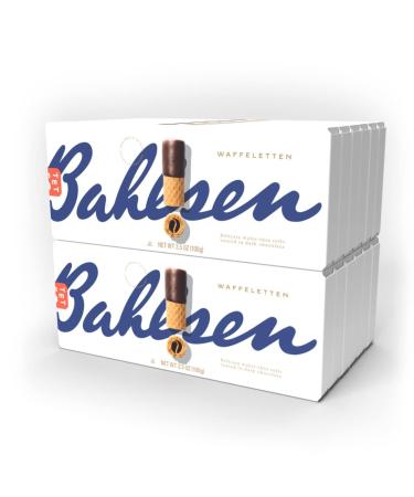 Bahlsen Waffeletten Dark Chocolate Dipped Cookies (12 boxes) - Delicate wafer rolls dipped in rich dark European chocolate - 3.5 oz boxes Dark Chocolate 12 Boxes