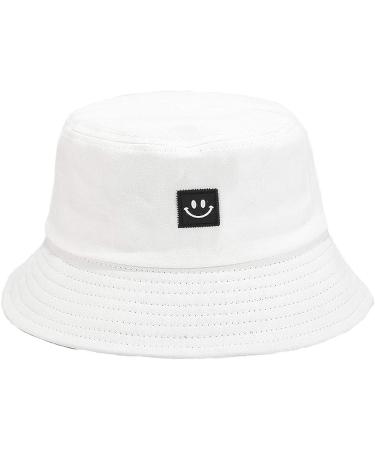 MaxNova Reversible Bucket Hats 2 Pack - Women's Sun Beach Hat with Flower Embroidery - White/Black Smiley Face Design - Buy Online on SooperMarket.com
