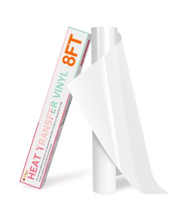 HTVRONT HTV Vinyl Rolls Heat Transfer Vinyl - 12 x 8ft White HTV Vinyl for Shirts  Iron on Vinyl for Cricut & Cameo - Easy to Cut & Weed for Heat Vinyl Design (White) White 12 x 8 FT