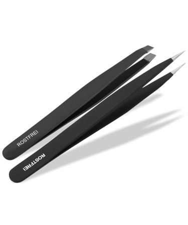2-piece pointed tweezers set slanted + pointed microscopy tweezers splinter tweezers
