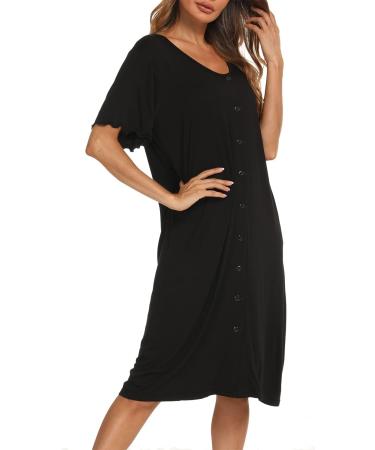Jecarden Women's Maternity Nightgown | Short Sleeve Hospital Sleepwear | Modal Cotton Nightgown - Black XL - Buy Online on SooperMarket.com
