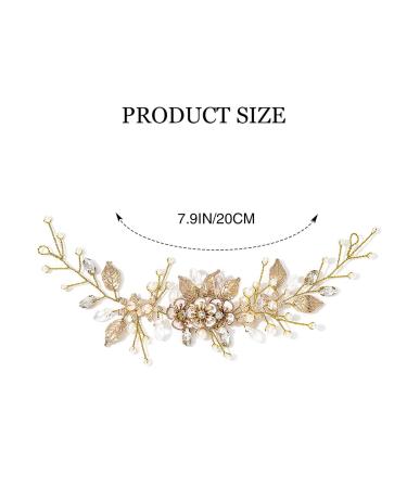 Bridal Flower Hair Vine Headpiece with Pearls - Gorais Bride Wedding Hair Accessories (B-Gold) - Buy Online on SooperMarket.com