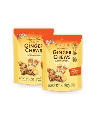 Prince of Peace Ginger Chews With Mandarin Orange, 4 oz.  Candied Ginger  Orange Candy  Orange Ginger Chews  Natural Candy  Ginger Candy for Nausea - 2 Pack Mandarin Orange 4 Ounce (Pack of 2)