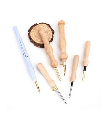 6 Piece Embroidery Punch Needle Adjustable Wooden Handle Punch Needles Hooking Tool Kits Rug Embroidery Pens with Needle Threader for Embroidery Floss Craft Applique Embellishment Beginners 6 pcs