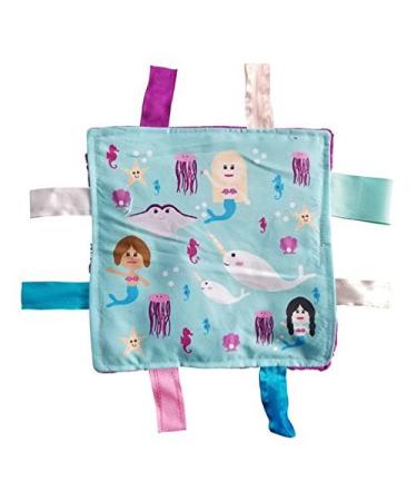 Lovey Chew Blanket Crinkle Toy Tag Square Sensory by Baby Jack (Mermaids and Narwhals)