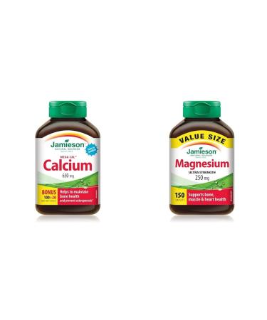 Jamieson MegaCal Calcium 650mg (100+20 Tablets) + Jamieson Magnesium 250mg Ultra Strength Calcium 650mg + Magnesium 250 mg