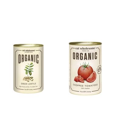 Eat Wholesome Organic Green Lentils 400g (Pack of 12) & Eat Wholesome Organic Chopped Tomatoes 400g (Pack of 12)