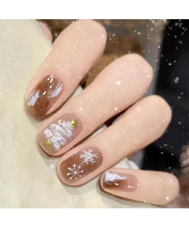 Brishow Christmas Glitter Snow Press-On False Nails - 24pcs Short Ballerina Acrylic Fake Nails for Women and Girls - Buy Online on SooperMarket.com