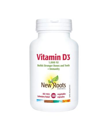 New Roots Herbal - Vitamin D3 1000 IU 180 Capsules - Helps in the Development and Maintenance of Bones and Teeth - Helps to Maintain and Support Immune Function