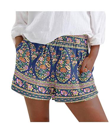 Gufesf Women's Shorts Casual Summer, Womens Lightweight Shorts Linen Comfy Elastic High Waist Casual Shorts with Pockets G1-navy XX-Large