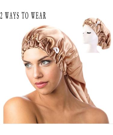 Buy Ladaypoa Long Satin Hair Hood | 2-Piece Silky Sleeping Hat Set for Women - Extra Large Satin Cap in Black & Khaki | International Shipping Available - Buy Online on SooperMarket.com