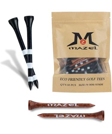 MAZEL Natural Wood/Bamboo Golf Tees 2 3/4 & 3 1/4 - Pack of 50 or 120 | Reduce Friction, Side Spin | Durable & Stable | Black & Brown - Buy Online on SooperMarket.com