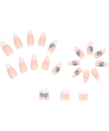 Justotry 24 Pcs Butterfly Almond Short False Nails | Milky White French Press on Nails | Nude Fake Nails with Nail Glue | Stiletto Medium Stick on Nails for Women - Buy Online on SooperMarket.com