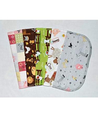 2 Ply Printed Flannel 8x8 Inches Set of 5 Little Wipes Farm Life