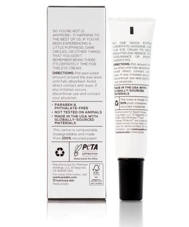 MARLOWE No. 127 Men's Eye Cream - Vitamin C, Caffeine, Squalane - Targets Puffiness, Wrinkles & Dark Circles - 0.5 FL Oz - Buy Online on SooperMarket.com