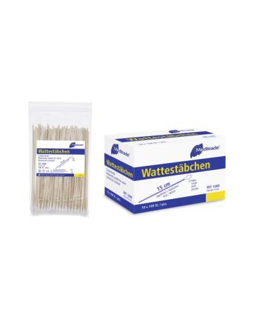 1000 cotton swabs - small head - non-sterile - 15 cm long - wooden handle