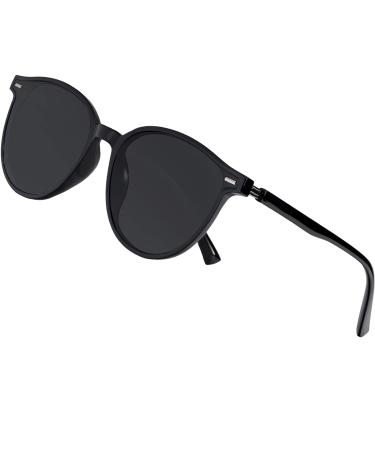 Arjien retro round polarized sunglasses women men uv400 protection vintage sunglasses for driving golf beach vacation black frame/black lens