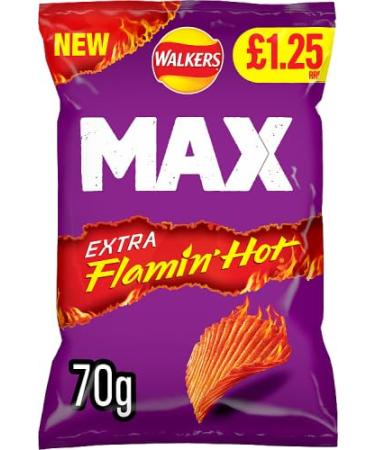 Walkers Max Extra Flamin' Hot Crisps Snacks 15 x 70g PMP Bags