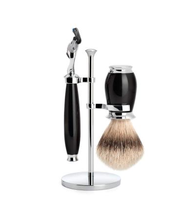 M HLE shaving set - Purist series - silvertip badger - compatible with Gillette blades - black precious resin