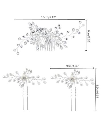 Elegant Bride Wedding Hair Comb Set | Crystal Pearl Hair Clips & Silver Vine Headdress for Girls - Buy Online on SooperMarket.com