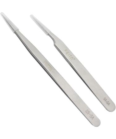 FEITA Precision Tweezers Set - Straight & Slanted Tip Stainless Steel Tweezers for Eyelash Extension, Craft, Jewelry, Eyebrow & Ingrown Hair Removal - Silver 2Pcs - Buy Online on SooperMarket.com